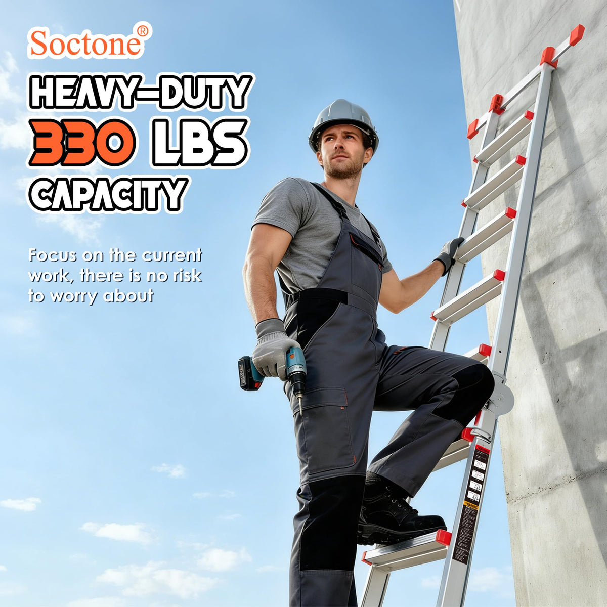 Telescoping Ladder, 22.5 Ft A Frame Anti-Slip Multi Position F513
