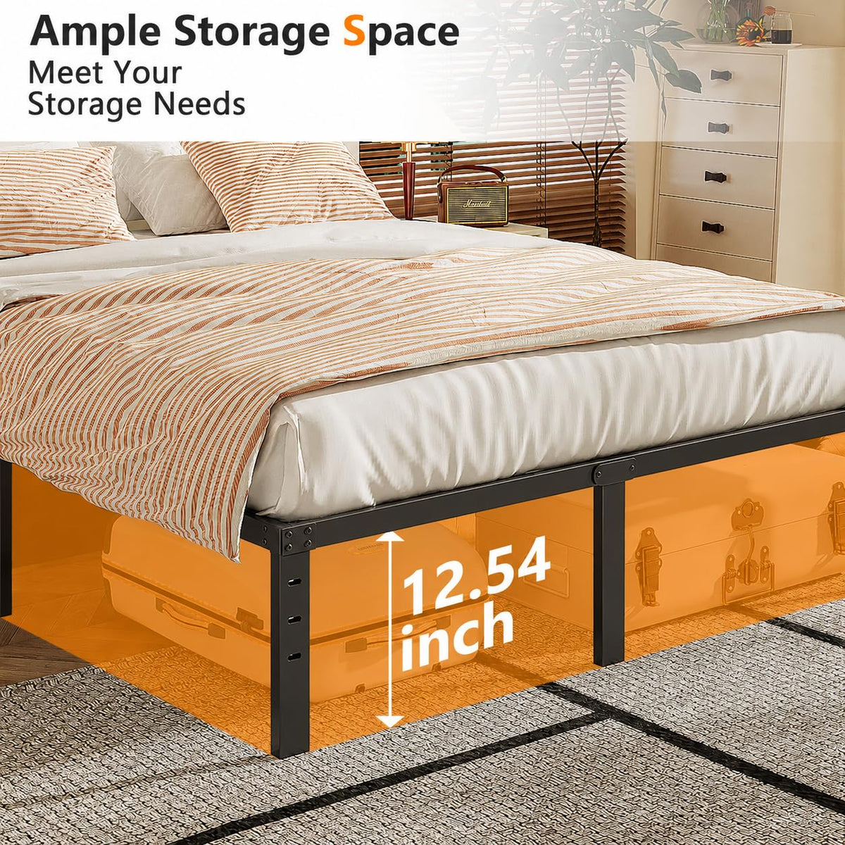 14 Inch Queen Metal Platform Bed Frame with Underbed Storage P2389