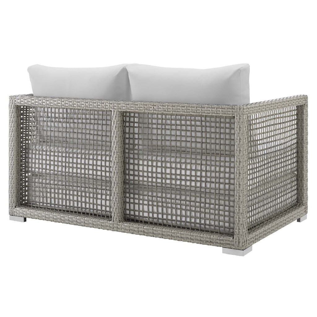 Gray White Wicker Rattan Loveseat with Cushions M916624