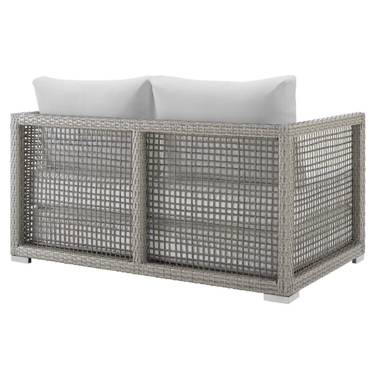Gray White Wicker Rattan Loveseat with Cushions M916624