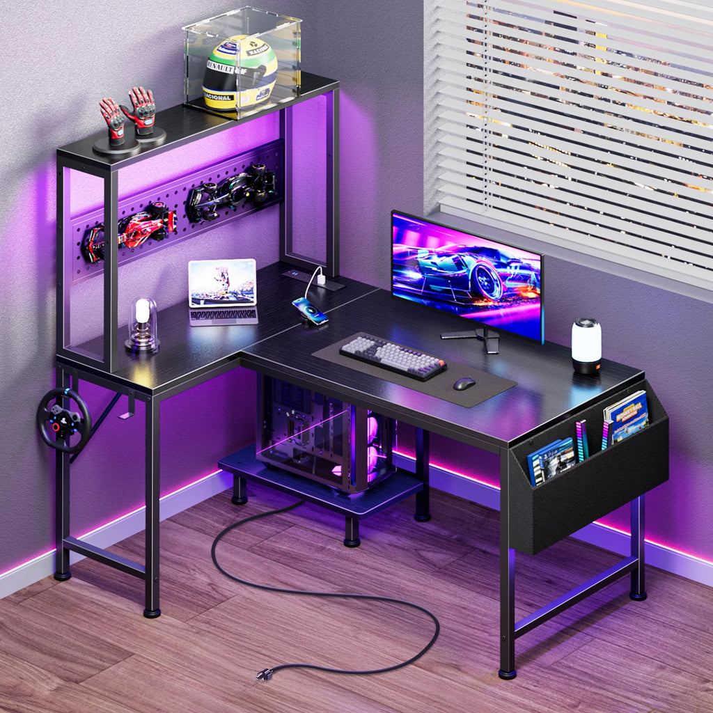 L Shaped Gaming Desk with LED Lights & Power Outlets X761799