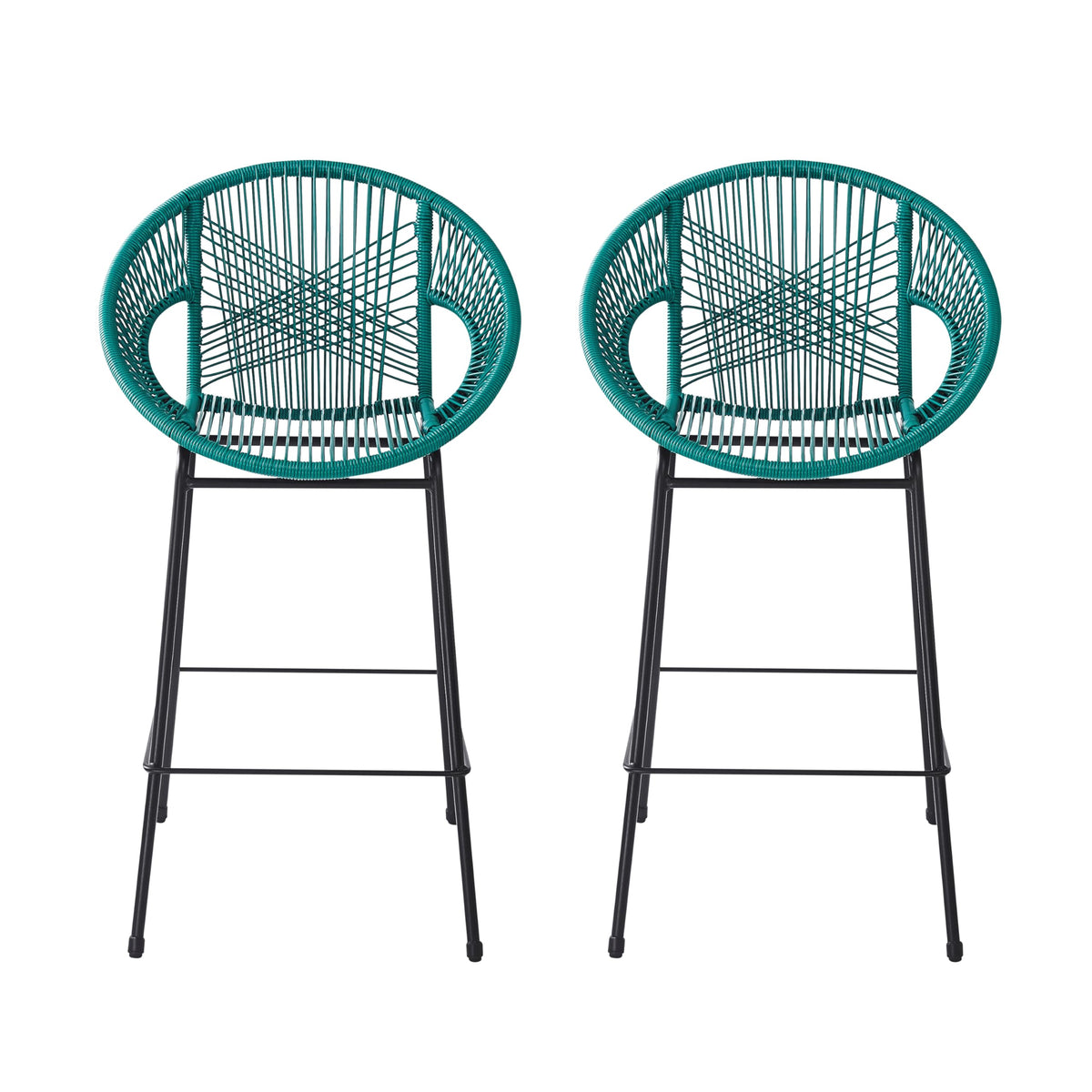 Teal Faux Wicker Outdoor Bar Stool Set of 2 F1061