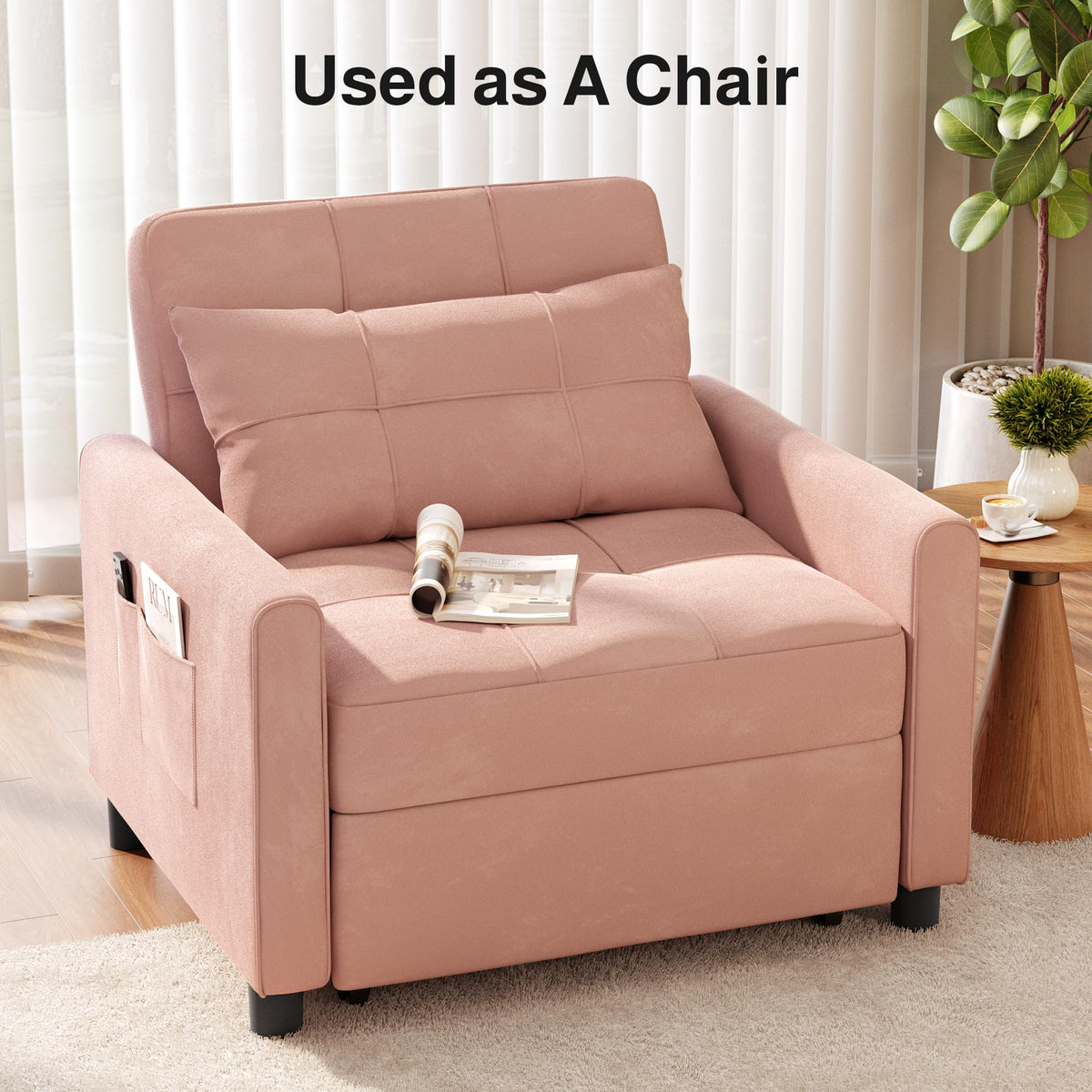 Pink Convertible Sleeper Chair Sofa Bed Z266413