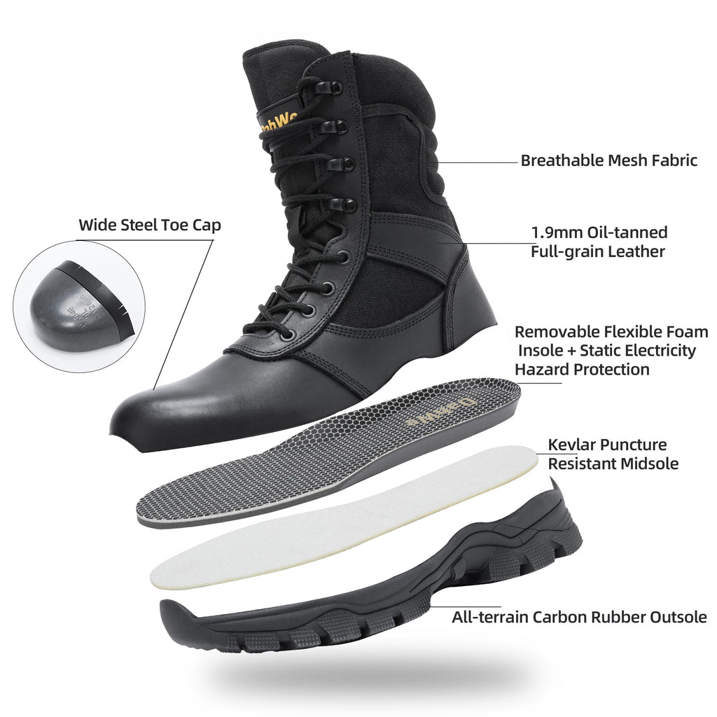 Tactical Boots Steel Toe Side Zipper 8 inches H9486