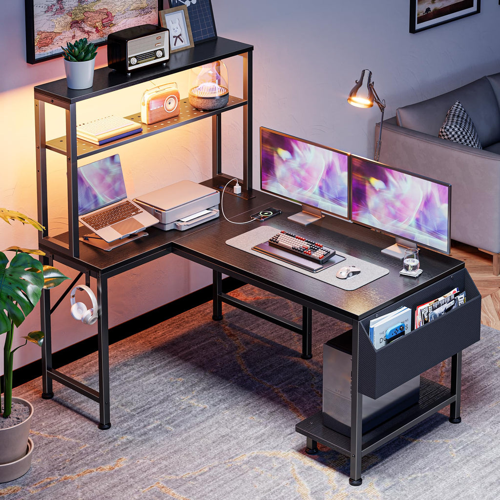 L Shaped Gaming Desk with LED Lights & Power Outlets X761799
