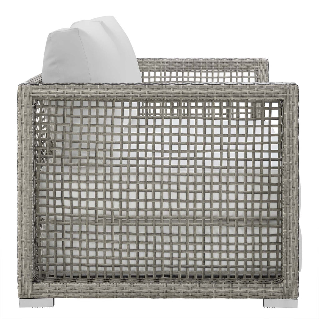 Gray White Wicker Rattan Loveseat with Cushions M916624
