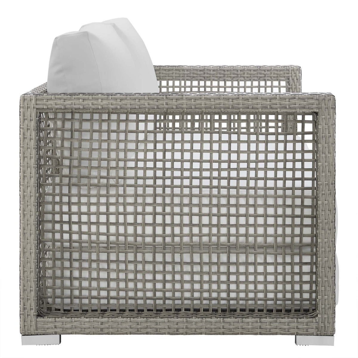 Gray White Wicker Rattan Loveseat with Cushions M916624