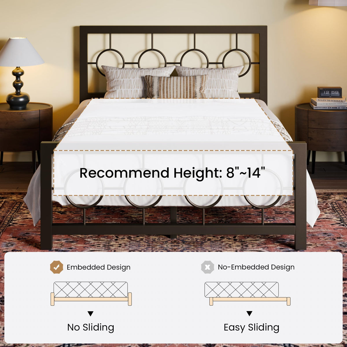 Full Size Brown Metal Bed Frame with Headboard and Footboard M71886