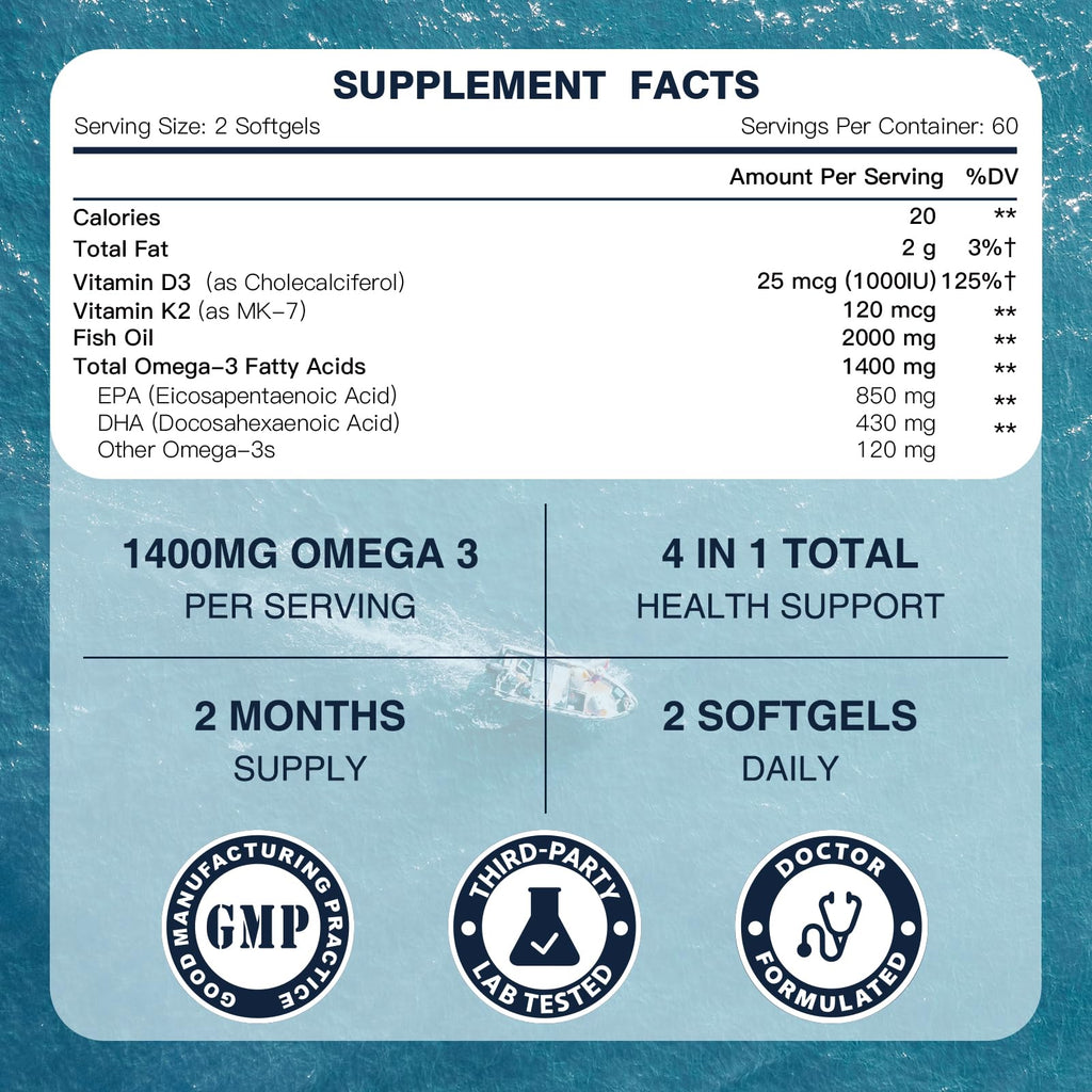 Omega-3 Fish Oil 2000mg 120 Softgels D3657