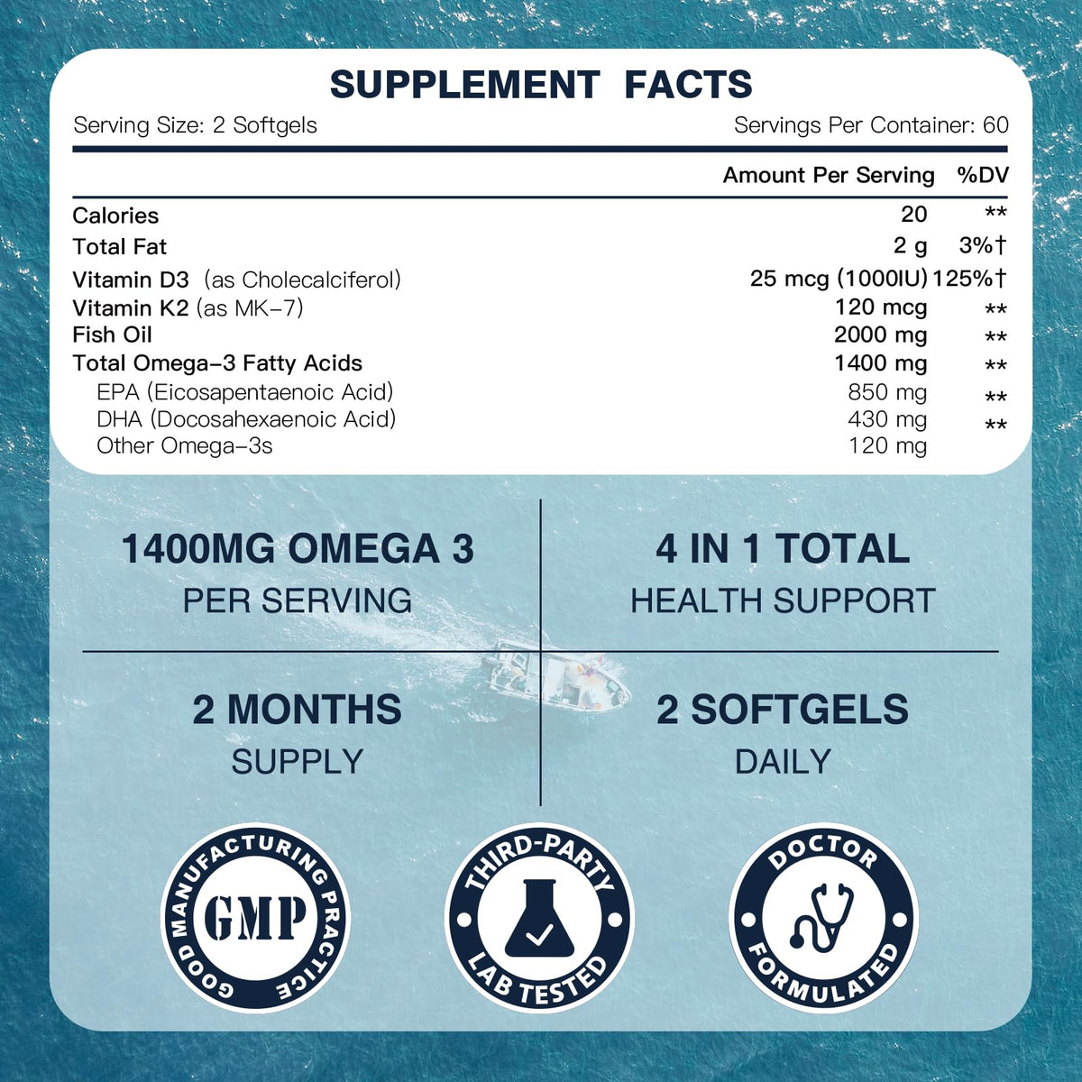 Omega-3 Fish Oil 2000mg 120 Softgels D3657