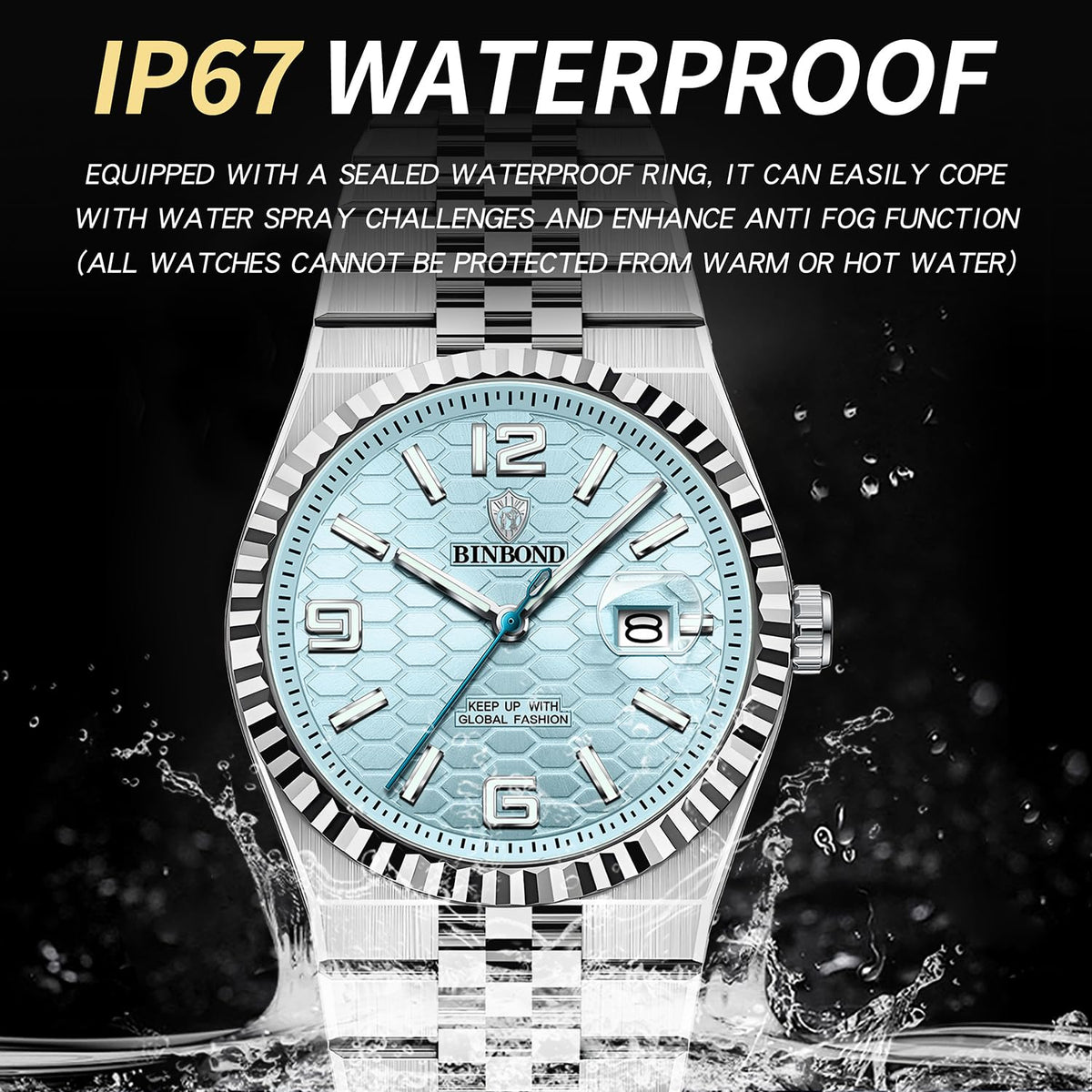 Men's 40mm Slim Quartz Wristwatch with Luminous Hands and Stainless Steel Strap C955422