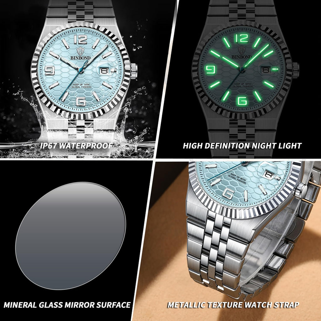 Men's 40mm Slim Quartz Wristwatch with Luminous Hands and Stainless Steel Strap C955422