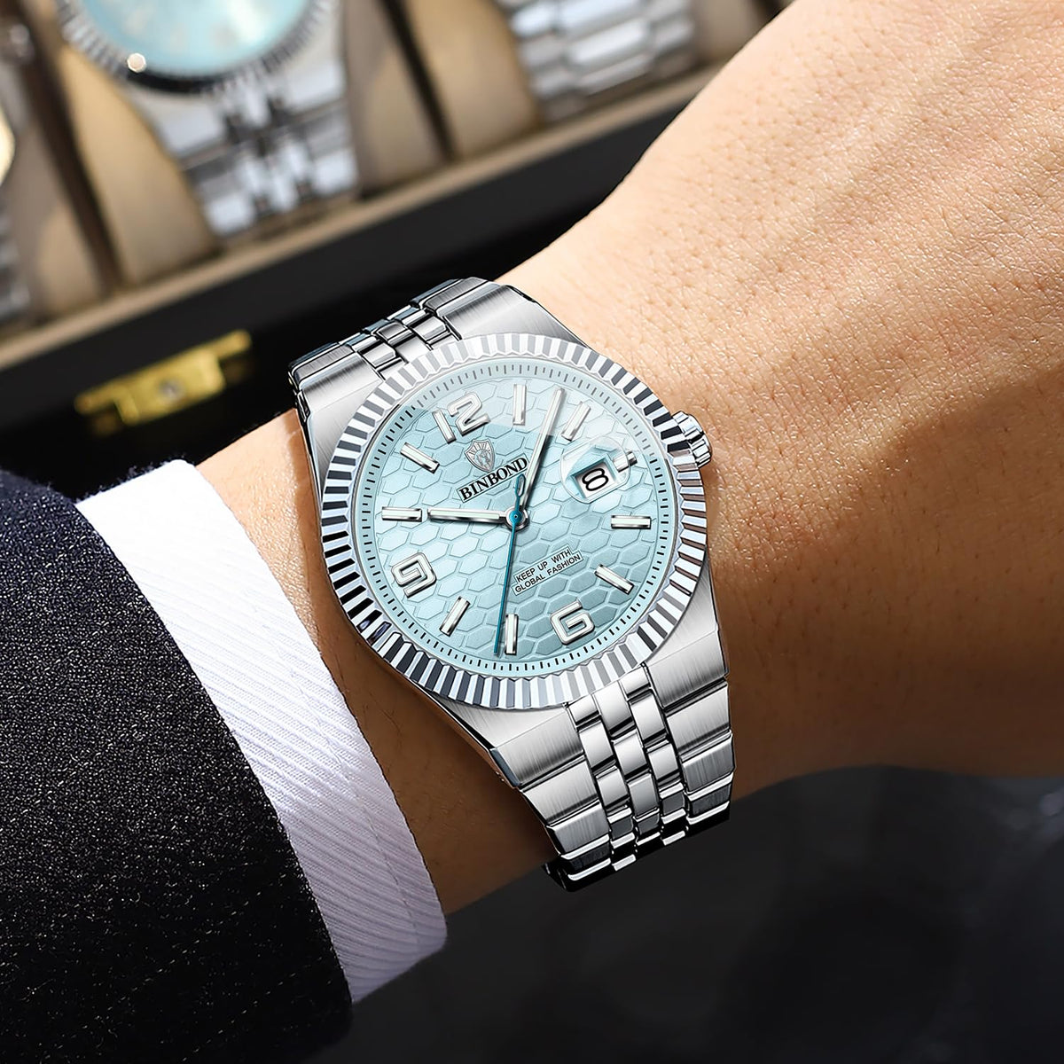 Men's 40mm Slim Quartz Wristwatch with Luminous Hands and Stainless Steel Strap C955422