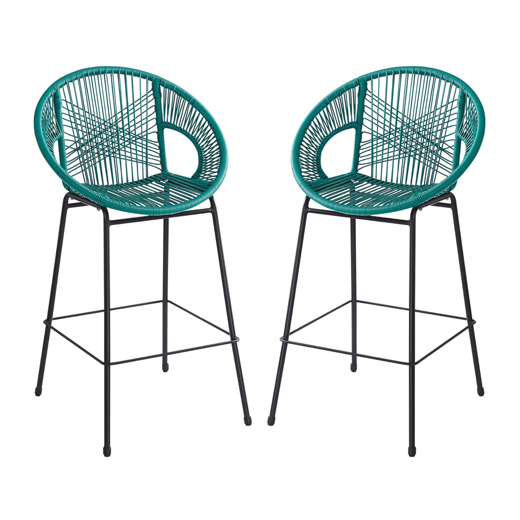 Teal Faux Wicker Outdoor Bar Stool Set of 2 F1061