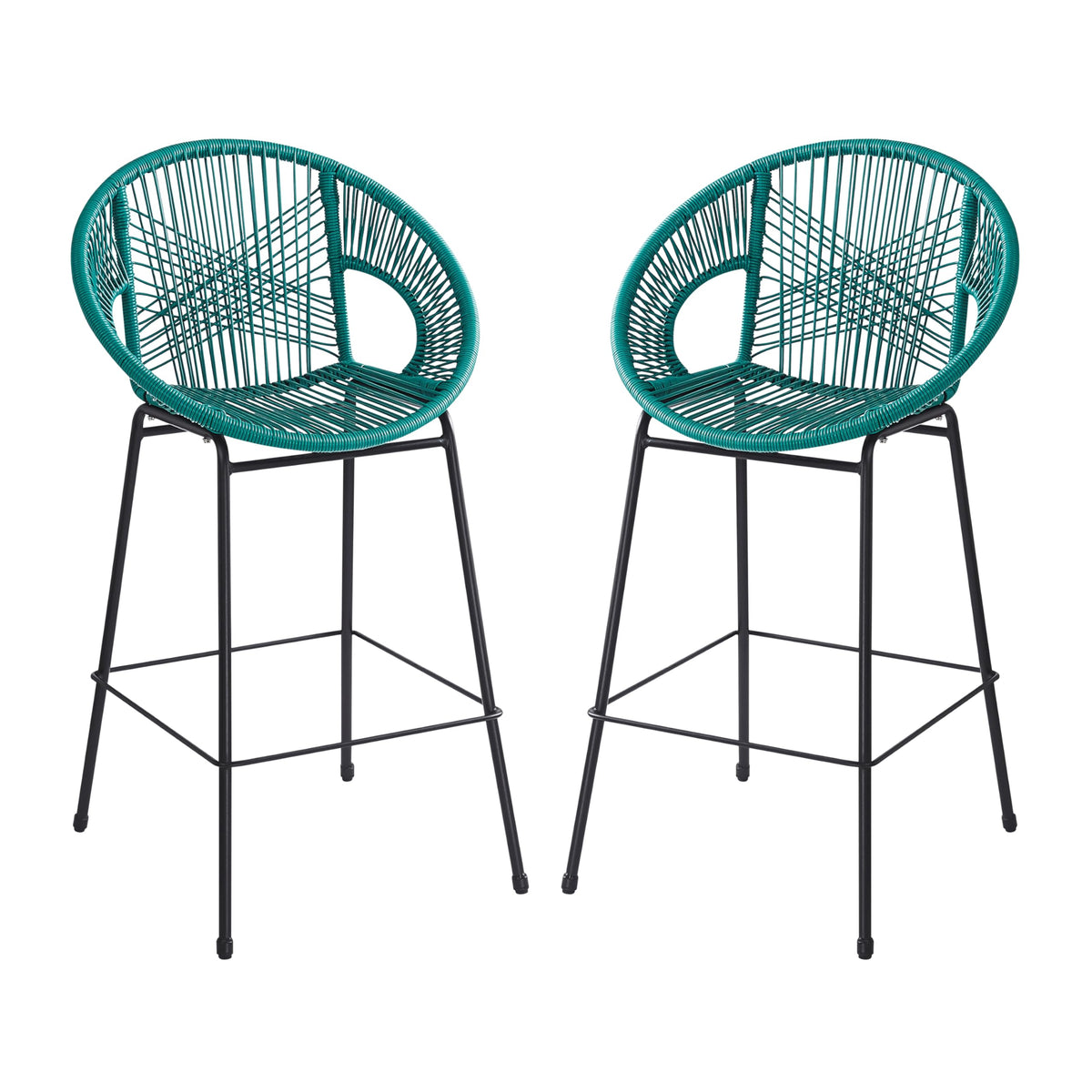 Teal Faux Wicker Outdoor Bar Stool Set of 2 F1061