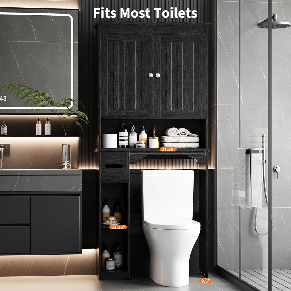 30" Over Toilet Storage Cabinet with Toilet Paper Box, Black G3287