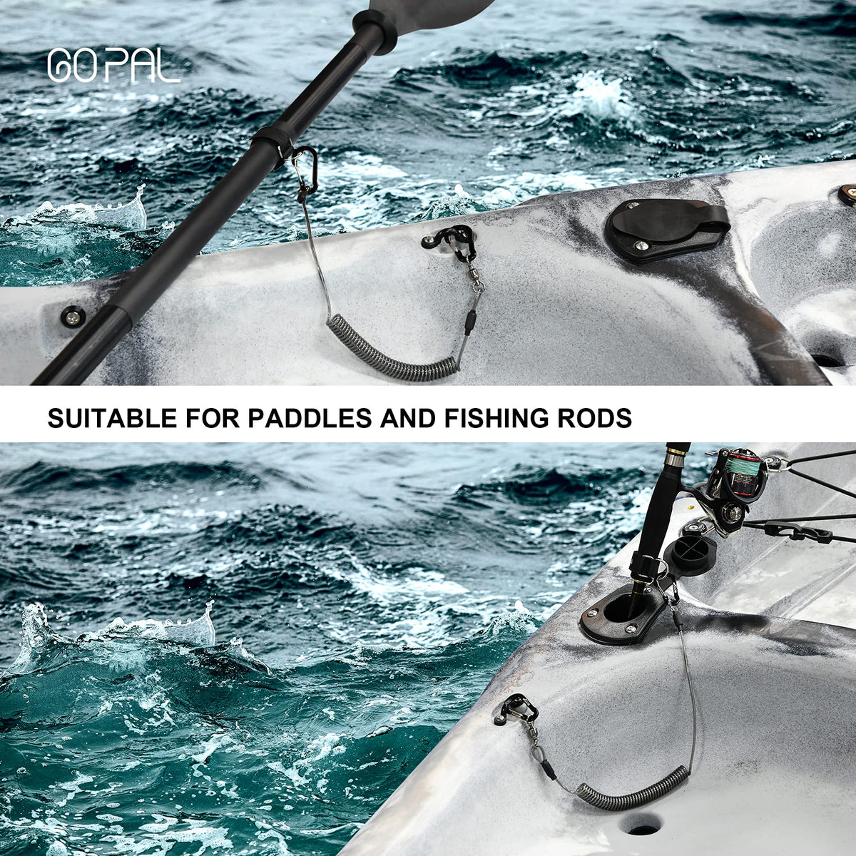 Heavy Duty Kayak Paddle Leash, Retractable Fishing Rod Tether, 2 Pack N905