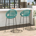 Teal Faux Wicker Outdoor Bar Stool Set of 2 F1061