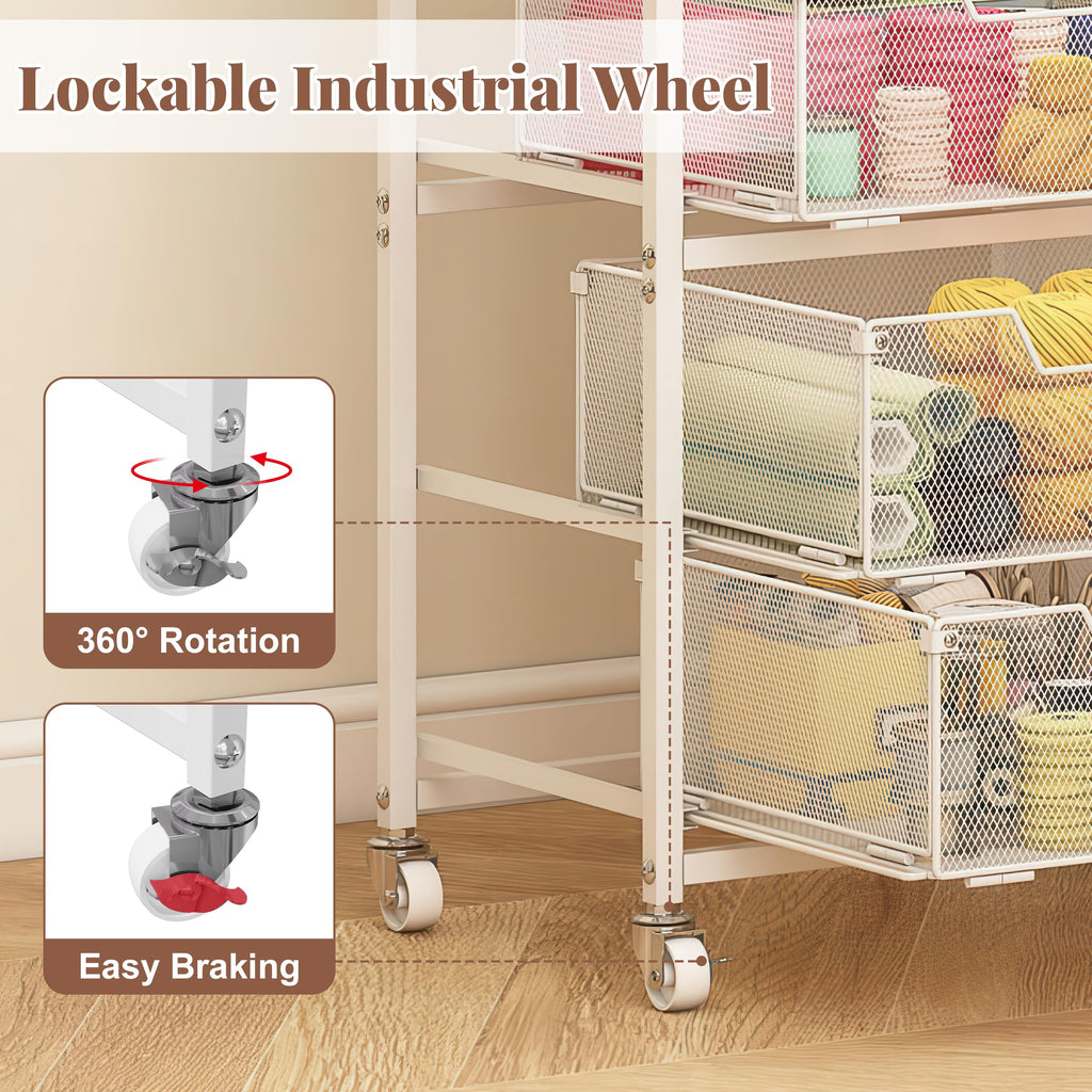 White 4 Drawer Rolling Storage Cart with Wooden Top L417