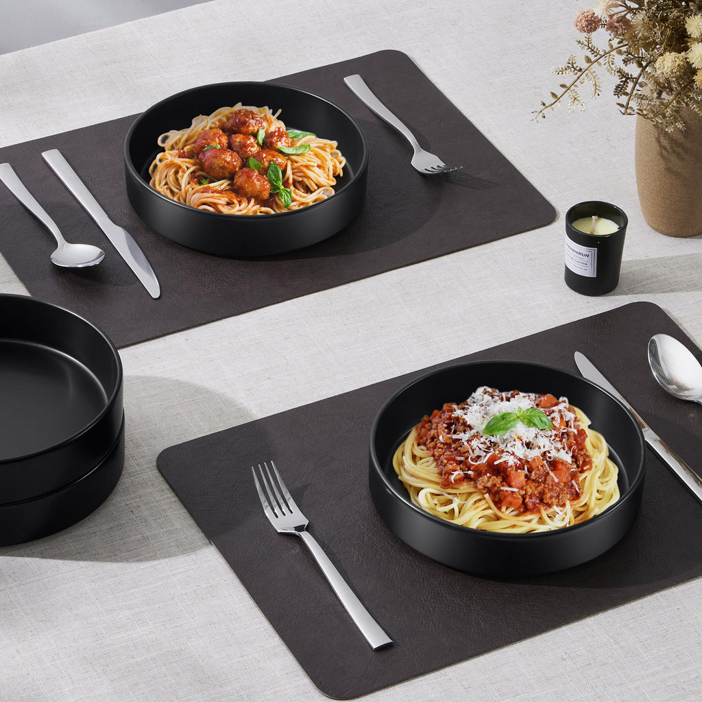 Black Ceramic Pasta Bowls Set of 4 G791
