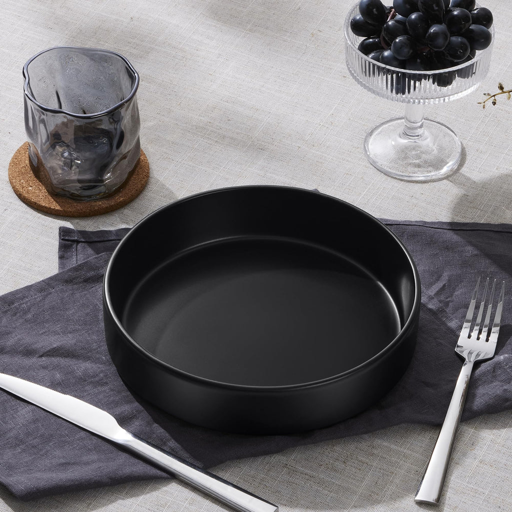 Black Ceramic Pasta Bowls Set of 4 G791