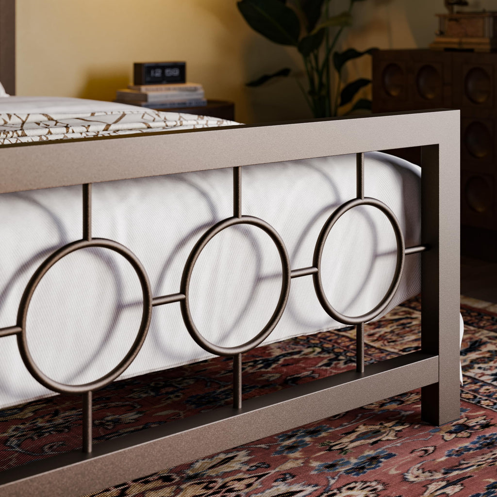 Full Size Brown Metal Bed Frame with Headboard and Footboard M71886