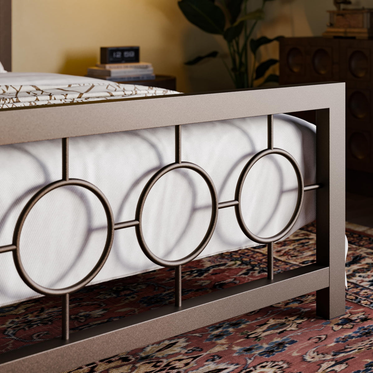 Full Size Brown Metal Bed Frame with Headboard and Footboard M71886