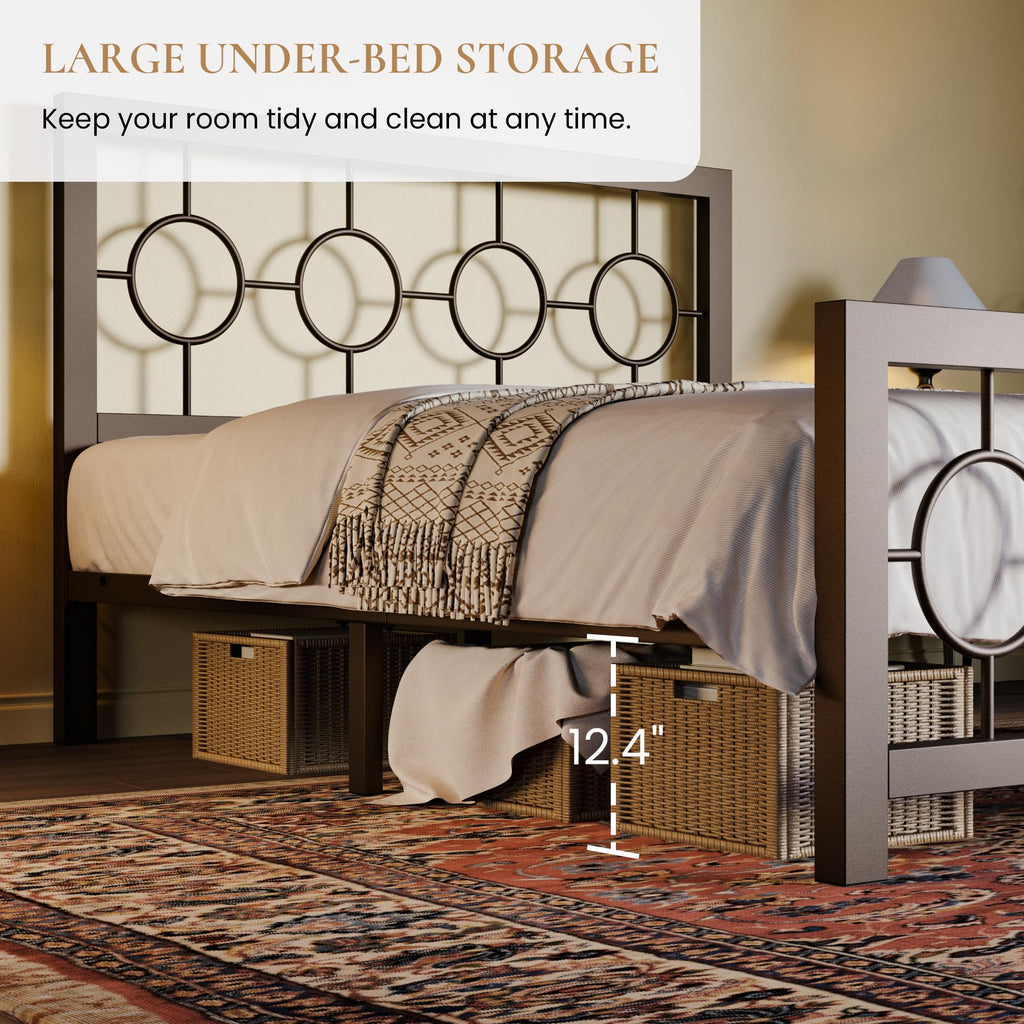 Full Size Brown Metal Bed Frame with Headboard and Footboard M71886