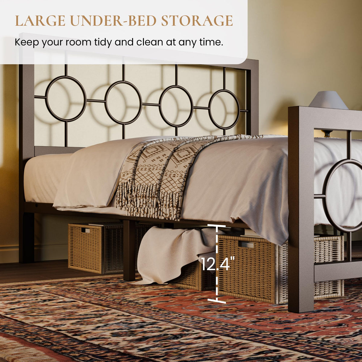 Full Size Brown Metal Bed Frame with Headboard and Footboard M71886
