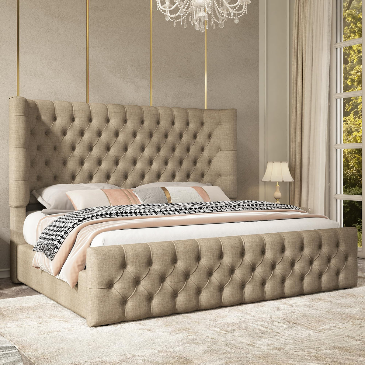 Cal King Bed Frame with Sleigh Headboard & Footboard X787