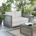Gray White Wicker Rattan Loveseat with Cushions M916624