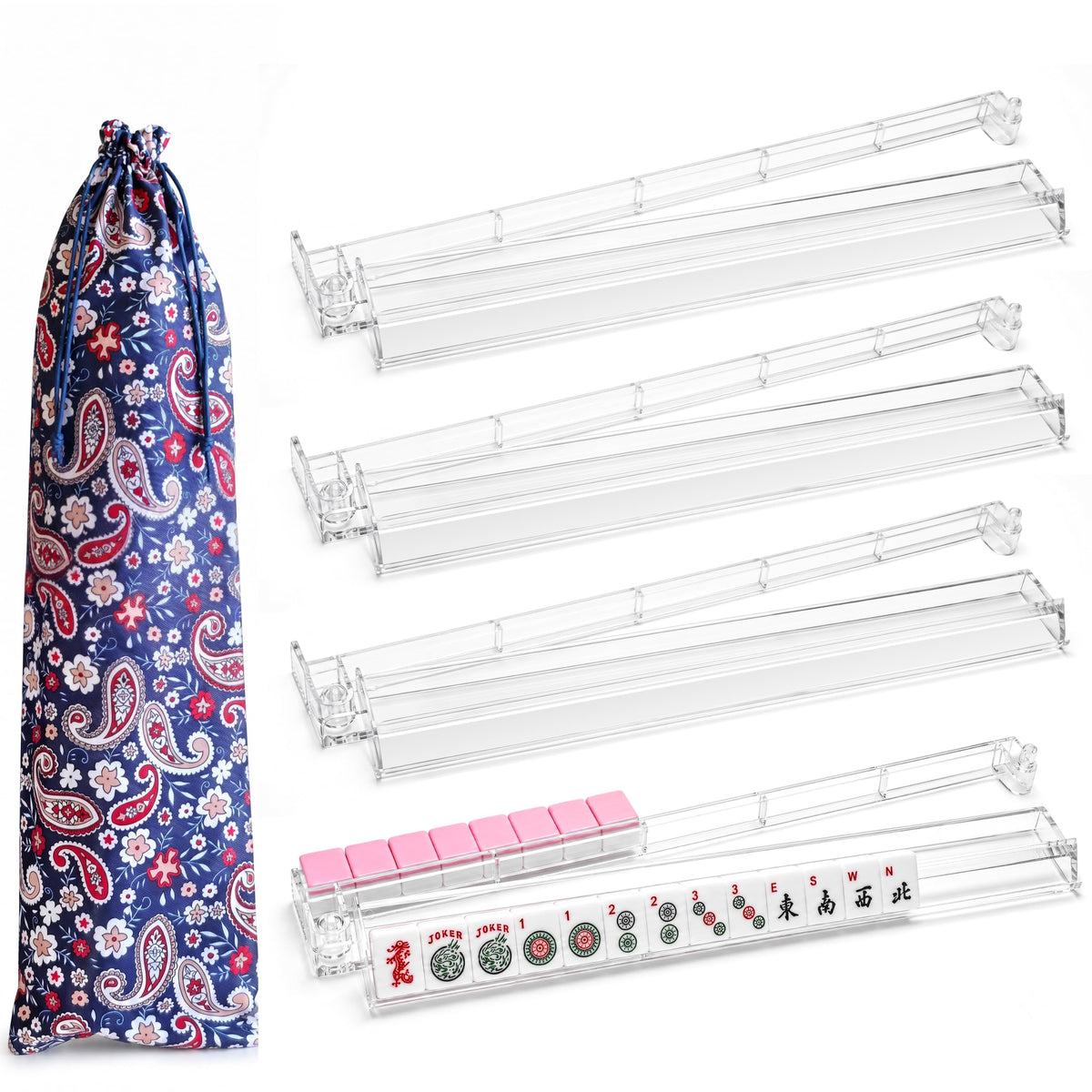 Clear Mahjong Racks with Pushers, 4-Pack Y822