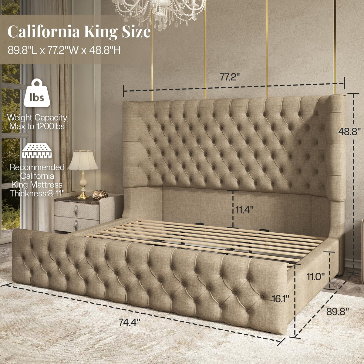 Cal King Bed Frame with Sleigh Headboard & Footboard X787