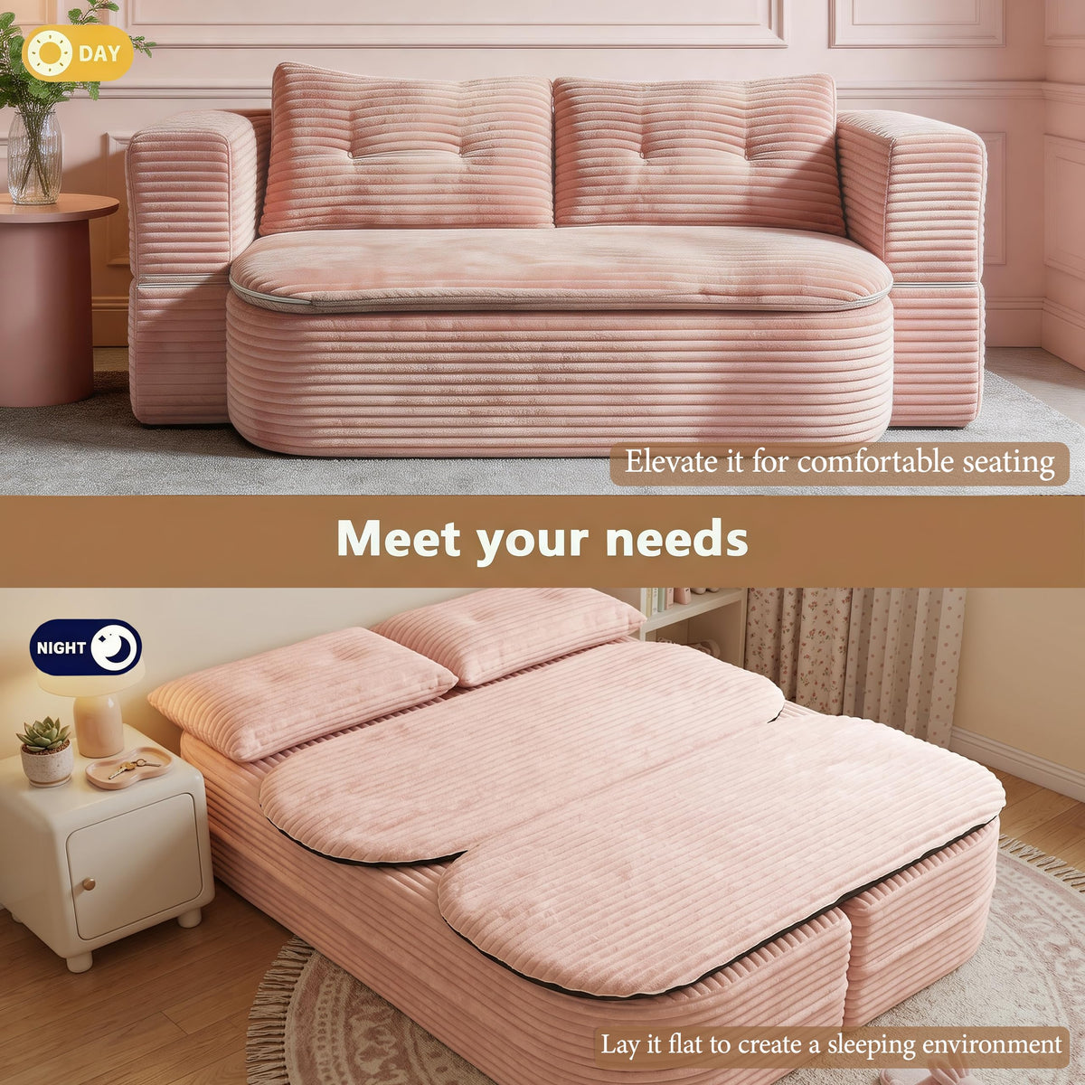 78.7" Pink Memory Foam Futon Sofa Bed D205703
