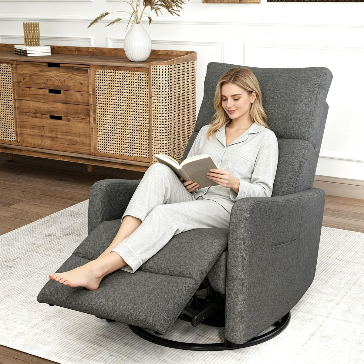 29" Electric Power Swivel Rocking Recliner Chair Dark Gray E61149