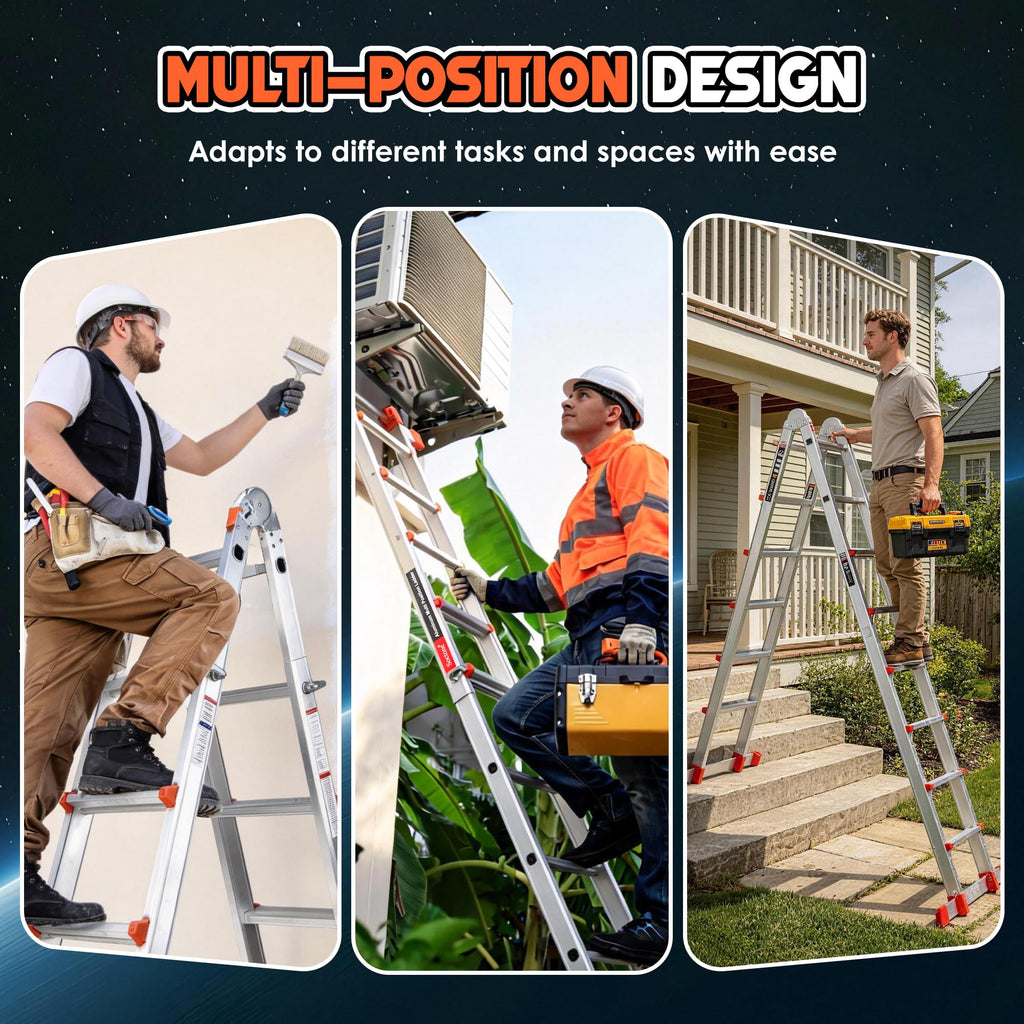 Telescoping Ladder, 22.5 Ft A Frame Anti-Slip Multi Position F513