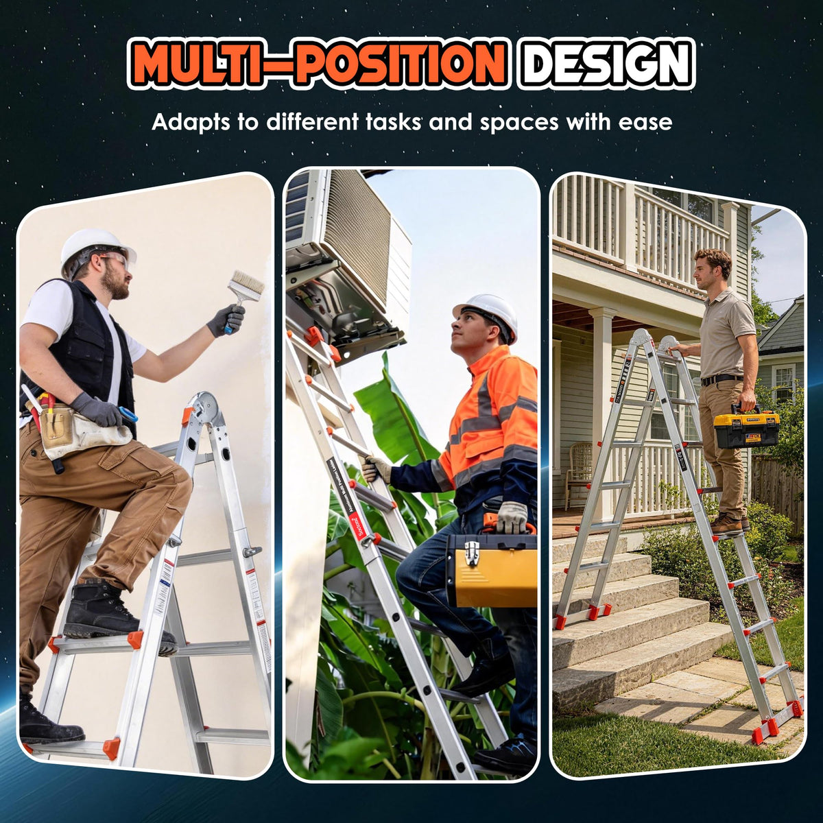 Telescoping Ladder, 22.5 Ft A Frame Anti-Slip Multi Position F513
