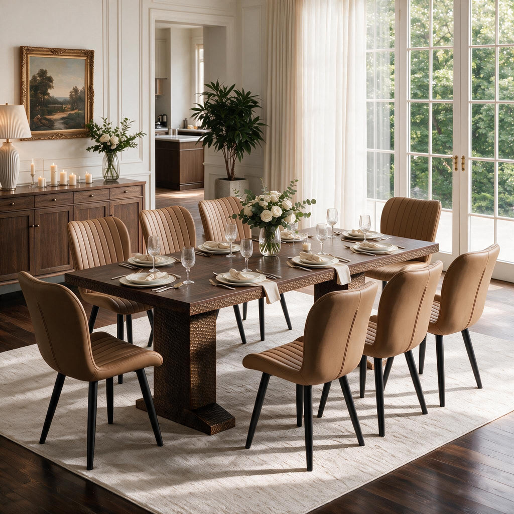 63-94.5 Inch Extendable Dining Table Set with 8 Brown Chairs P2366