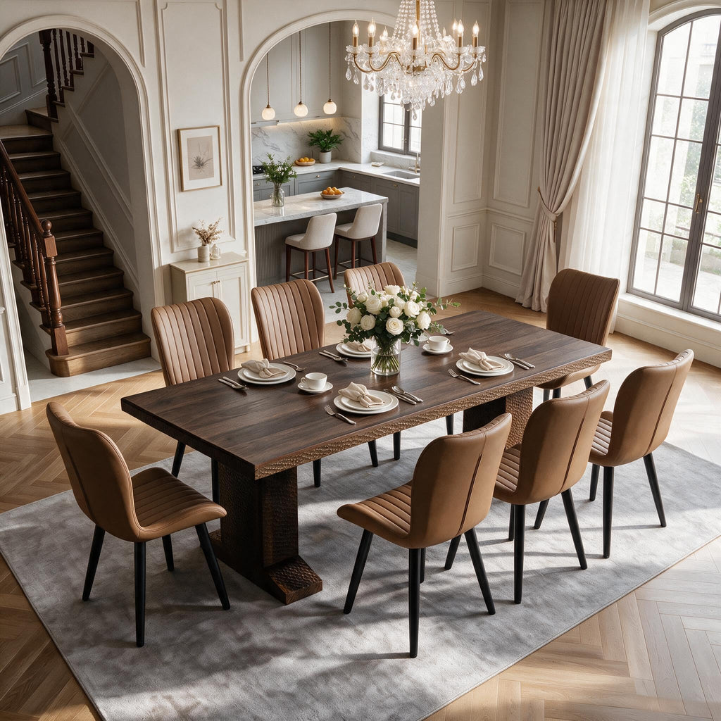 63-94.5 Inch Extendable Dining Table Set with 8 Brown Chairs P2366