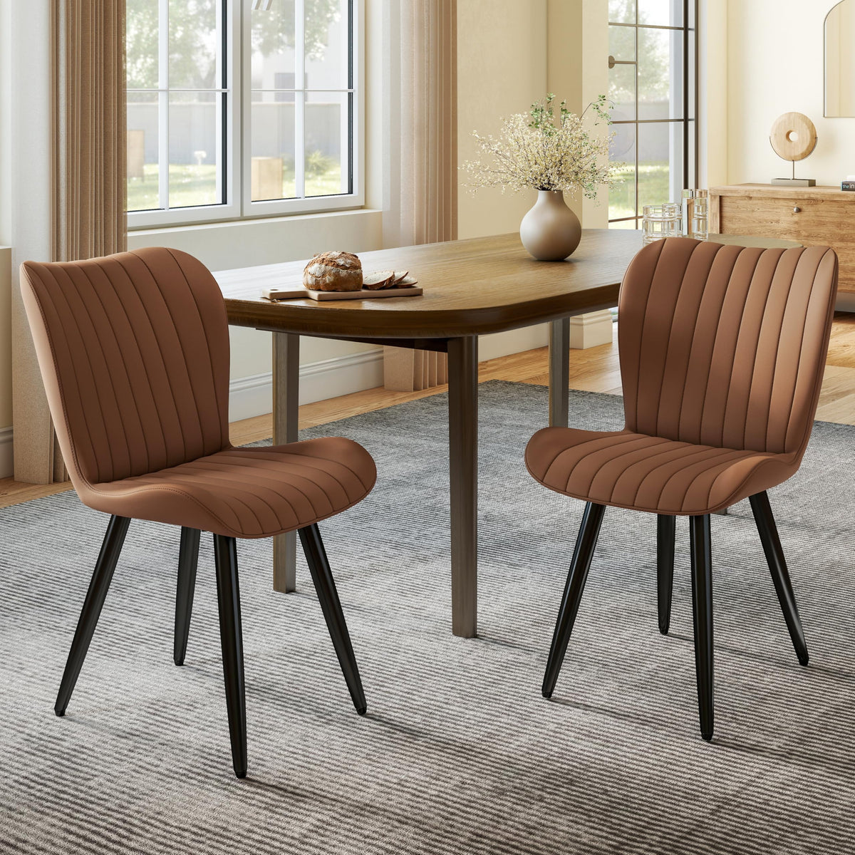 63-94.5 Inch Extendable Dining Table Set with 8 Brown Chairs P2366