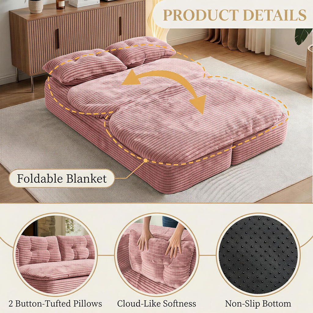 78.7" Pink Memory Foam Futon Sofa Bed D205703